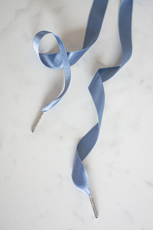 Schoenveters plat satijn luxe - jeans blauw breed