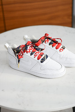 Red scarf - Rode platte schoenveters met sjaalprint