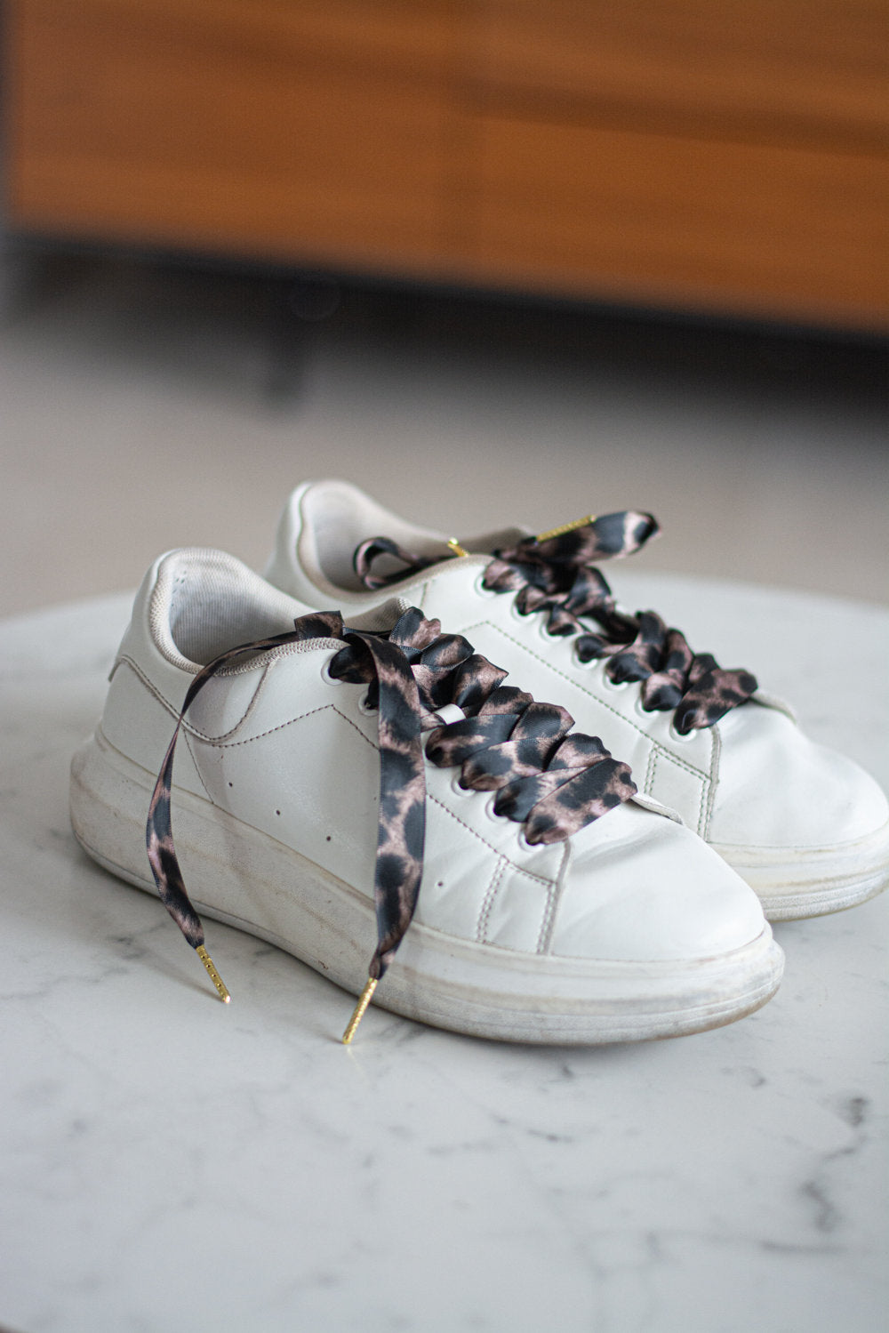 Schoenveters plat satijn luxe - luipaard print