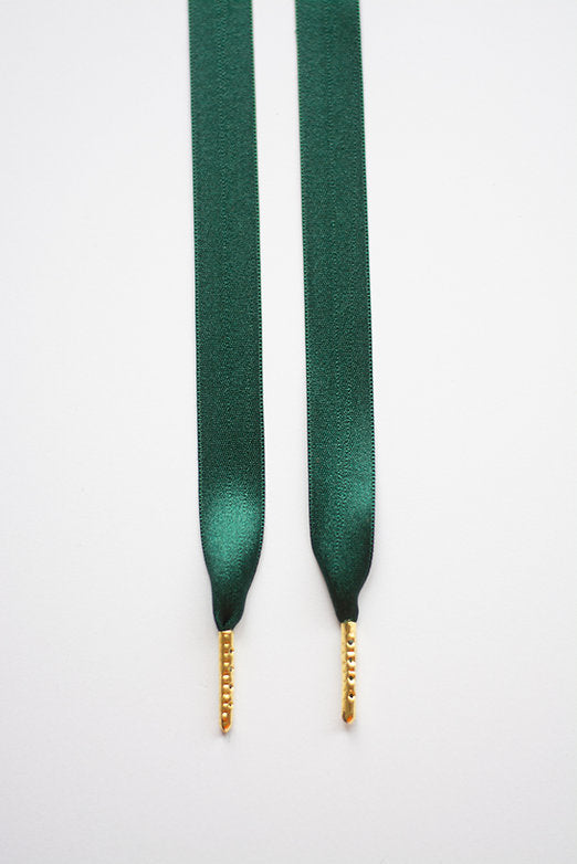 Schoenveters plat - luxe satijn donkergroen