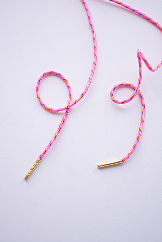 Schoenveters koord rond - roze met paarse streepjes