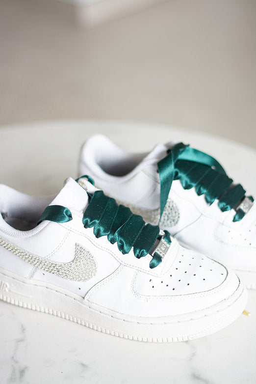 Schoenveters plat - luxe satijn donkergroen