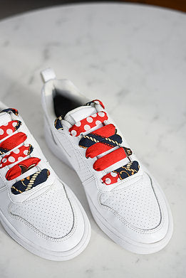 Red scarf - Rode platte schoenveters met sjaalprint