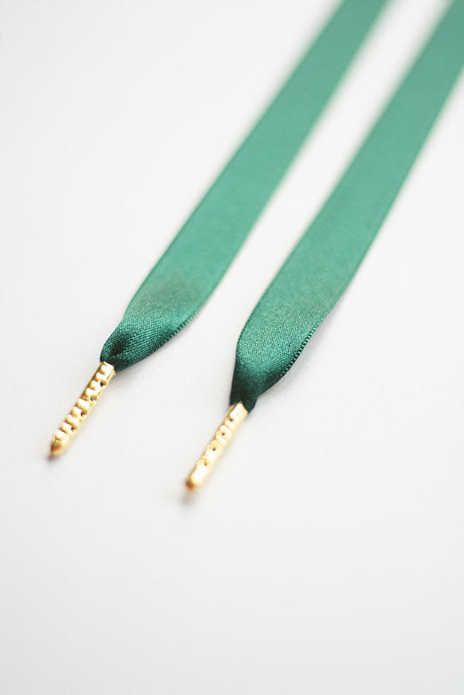 Schoenveters plat - luxe satijn donkergroen