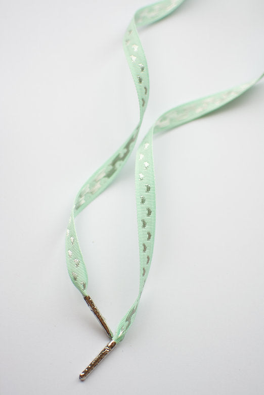 Schoenveters plat - mint groen met zilveren hartjes