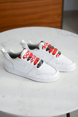 Red scarf - Rode platte schoenveters met sjaalprint