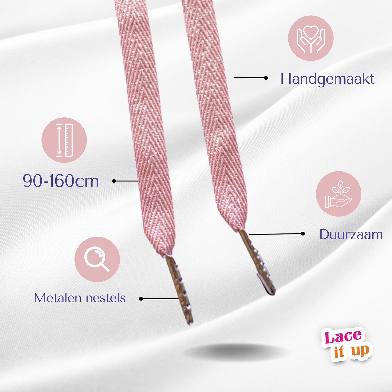 Pink Stardust – metallic sneaker-veters in roze en zilver
