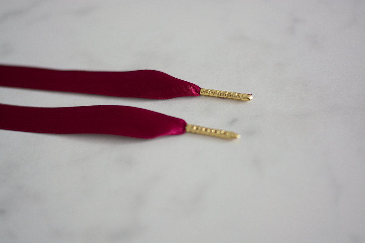 Schoenveters plat satijn luxe - bordeaux rood