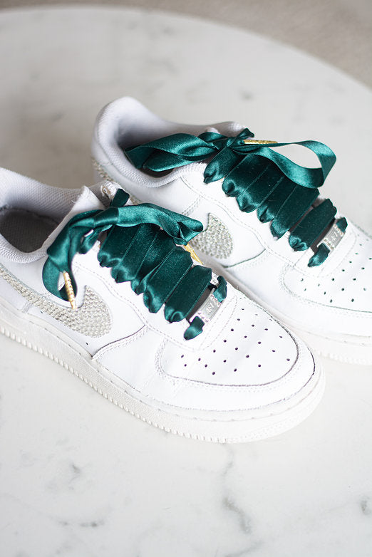 Schoenveters plat - luxe satijn donkergroen