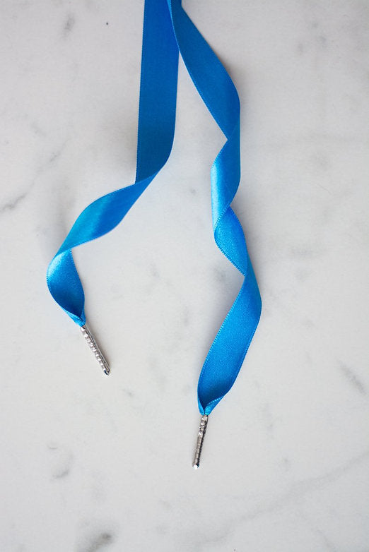 Schoenveters plat satijn luxe - blauw breed