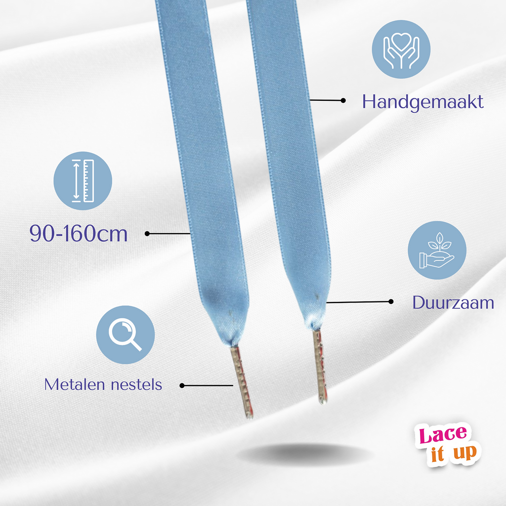 Schoenveters plat satijn luxe - ijs blauw breed