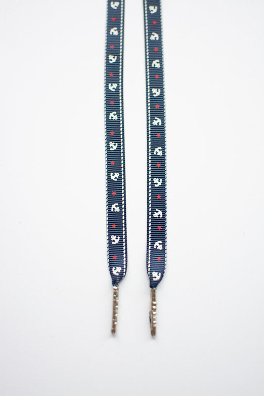 Schoenveters plat - ankers en sterretjes donkerblauw