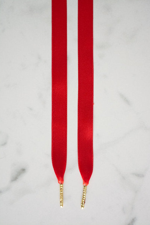 Schoenveters plat satijn luxe - rood breed