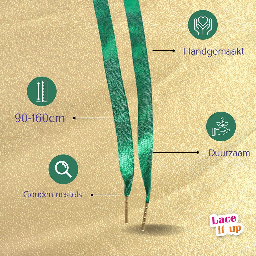 Glittergroen Gala - platte groene veters met glinstering