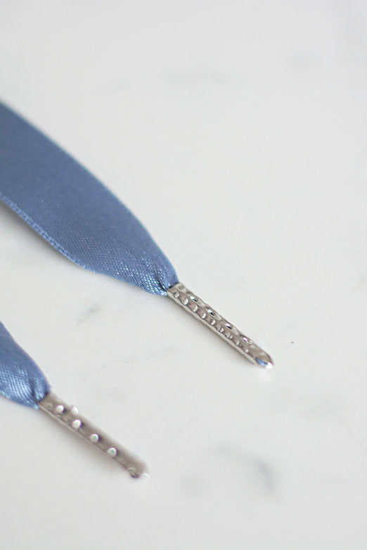 Schoenveters plat satijn luxe - jeans blauw breed