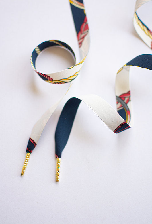 Schoenveters plat - blauw met sjaalprint