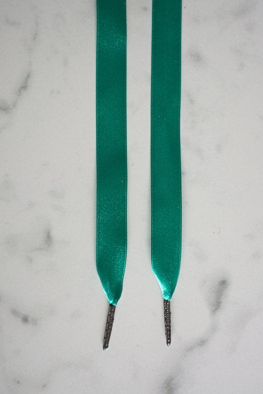 Schoenveters plat satijn luxe - groen breed