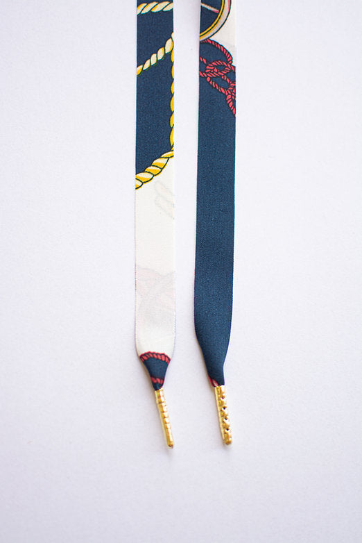 Schoenveters plat - blauw met sjaalprint