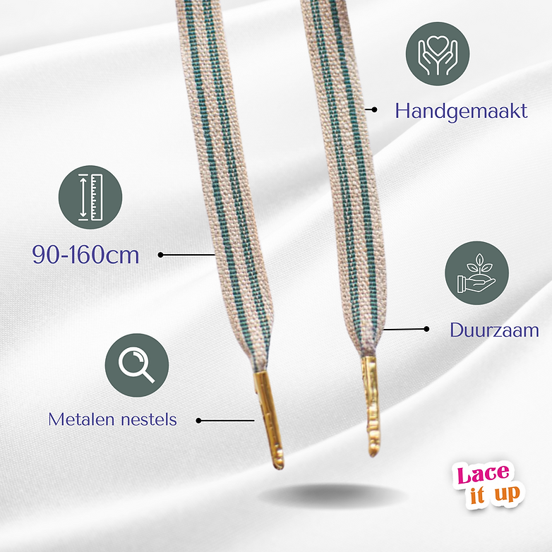 Olive Trail – linnenlook sneaker-veters met groene streep