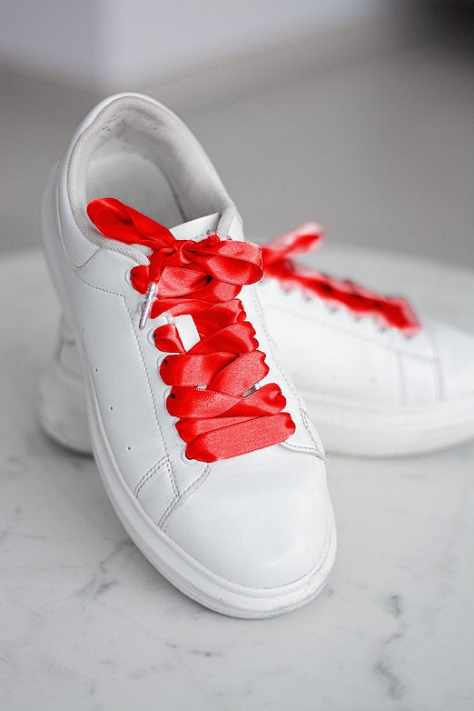 Schoenveters plat satijn luxe - rood breed