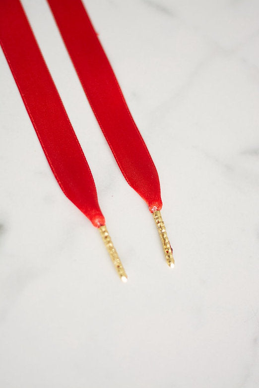 Schoenveters plat satijn luxe - rood breed