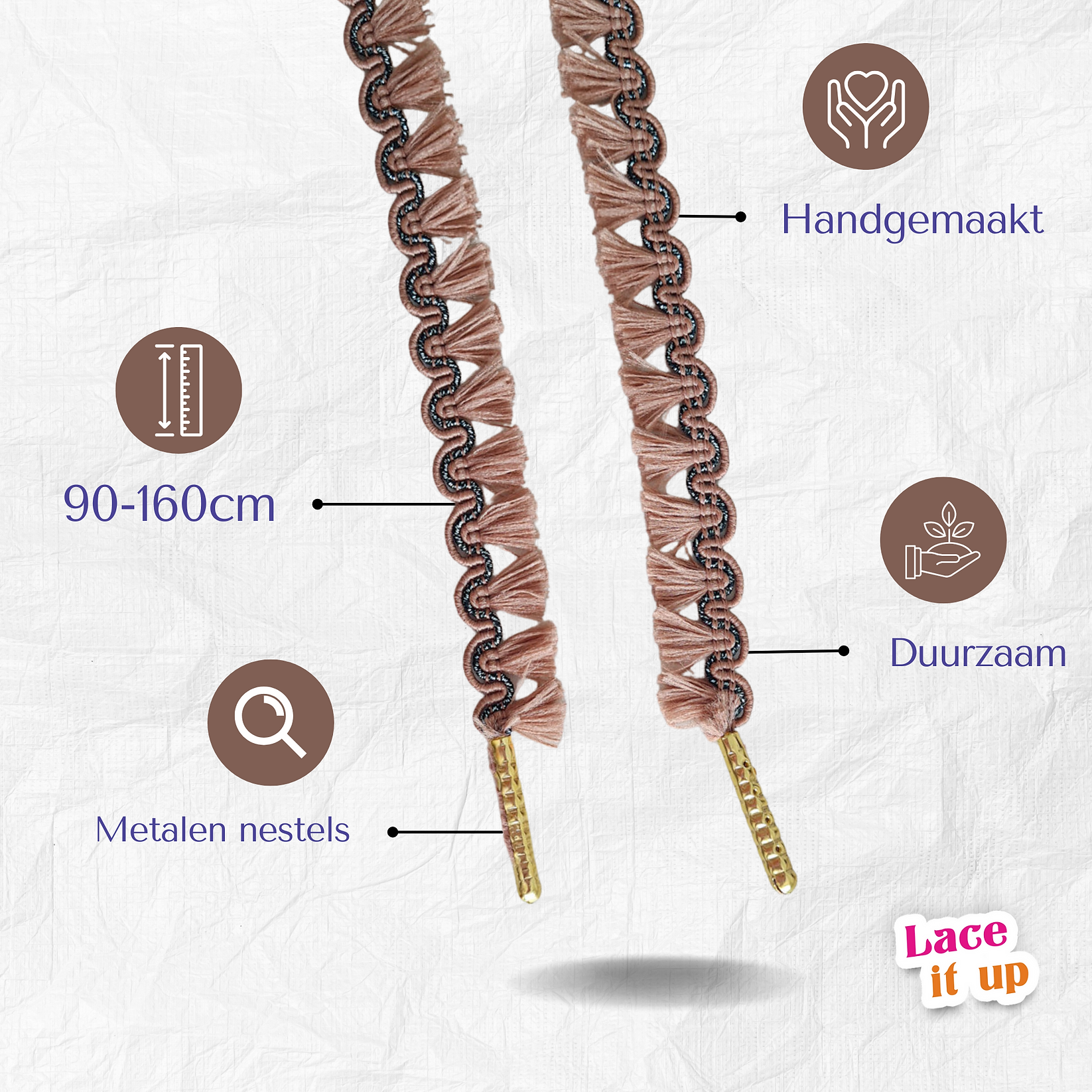 Schoenveters plat bruine kwastjes