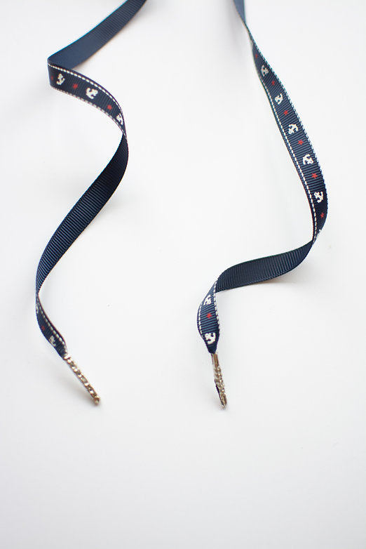 Schoenveters plat - ankers en sterretjes donkerblauw