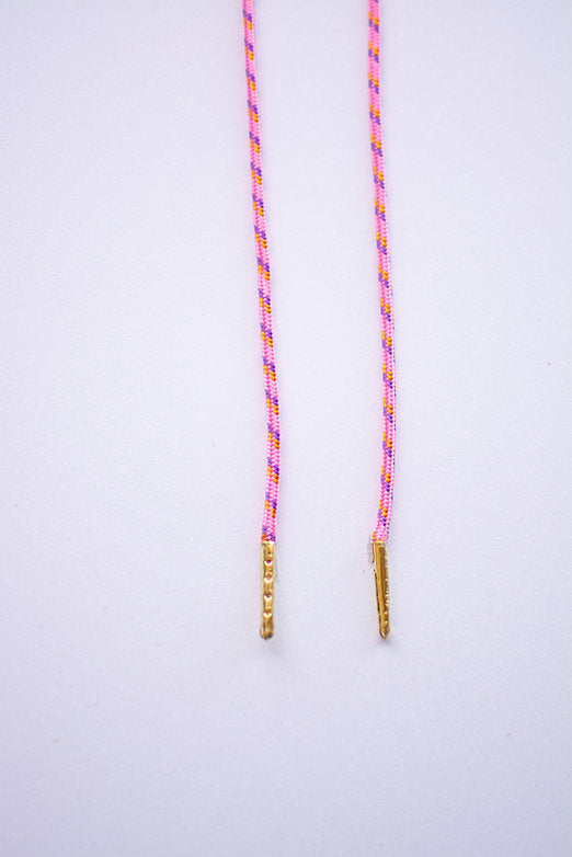 Schoenveters koord rond - roze met paarse streepjes