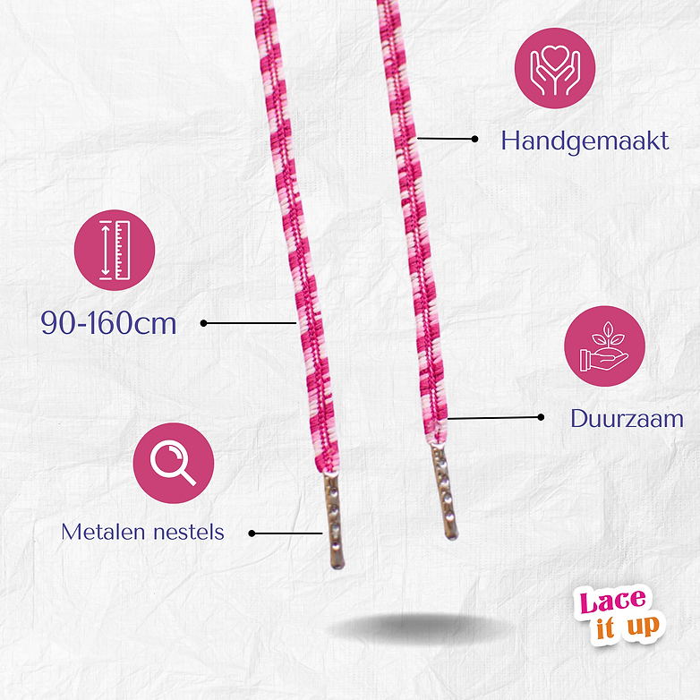 Sugar Stripes – platte veters roze met witte streepjes