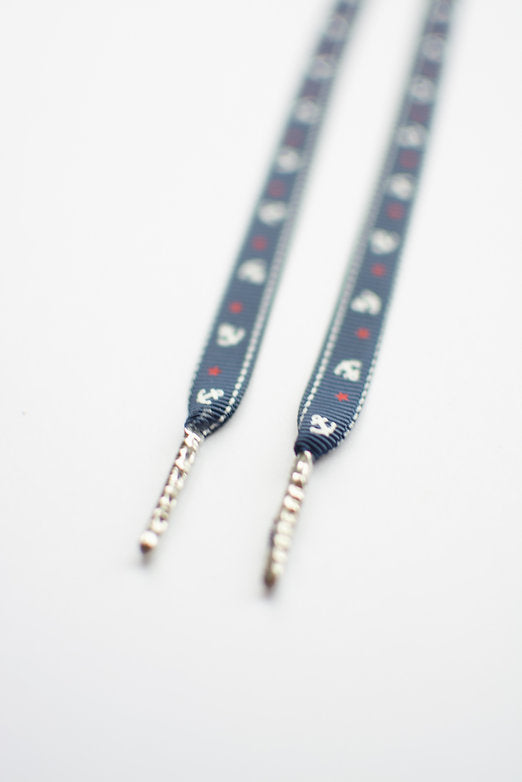 Schoenveters plat - ankers en sterretjes donkerblauw