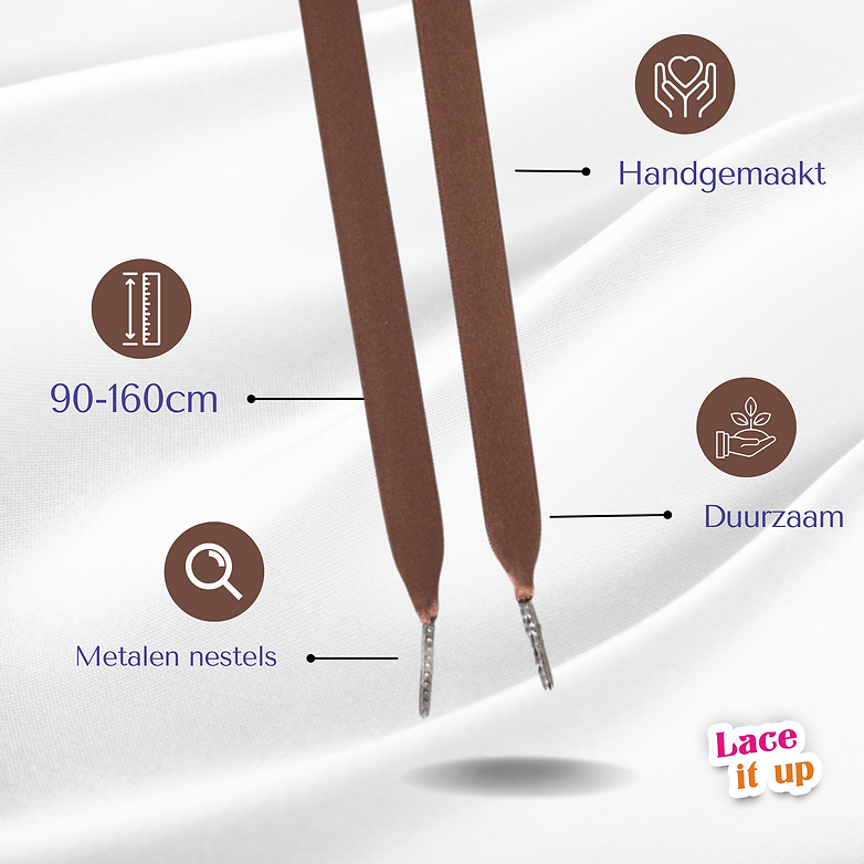 Cocoa Chic – platte satijnen veters bruin