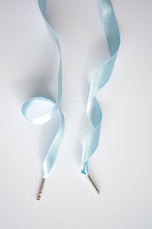 Schoenveters plat satijn luxe - baby blauw breed