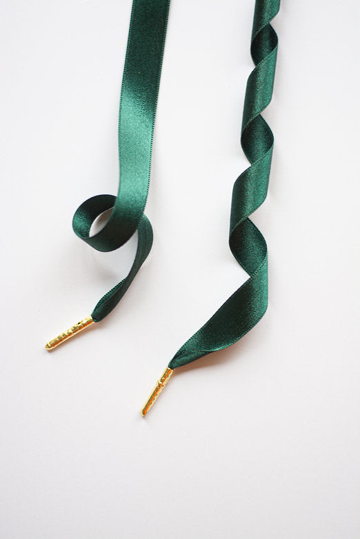 Schoenveters plat - luxe satijn donkergroen