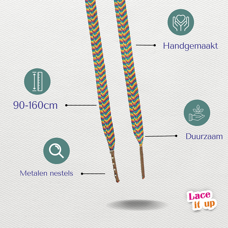 Schoenveters plat - kleurrijke chevron streepjes