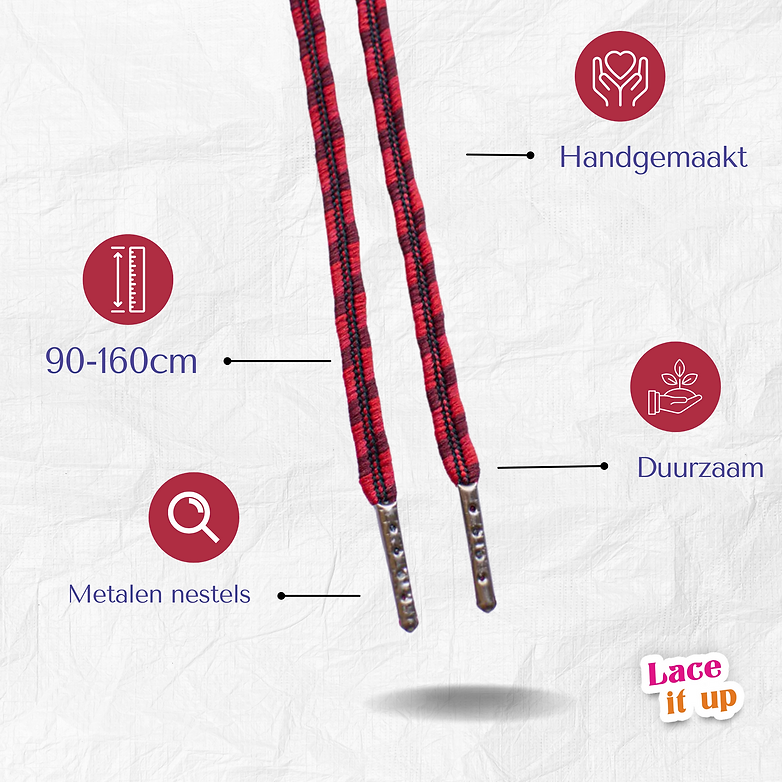 Midnight Flame – ronde veters zwart-rood gestreept