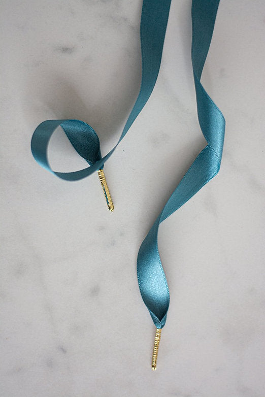 Schoenveters plat satijn luxe - donker zeegroen breed