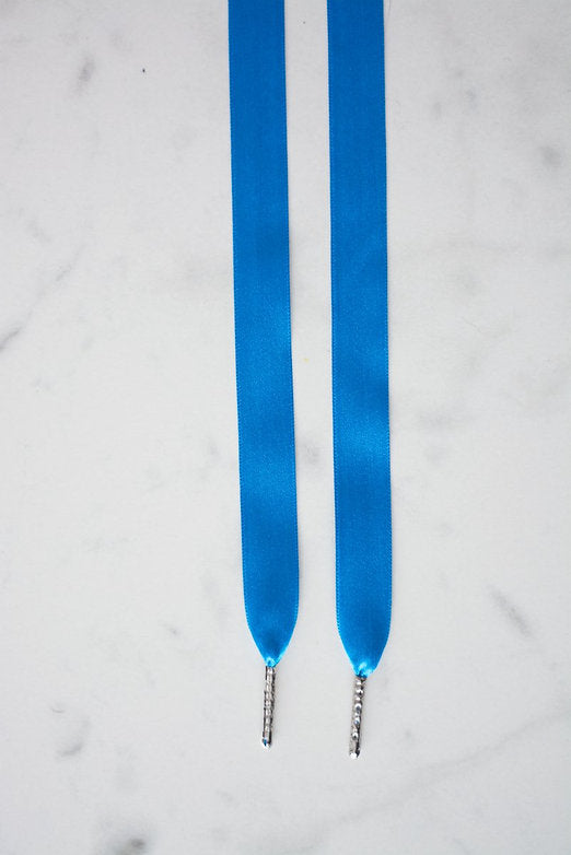 Schoenveters plat satijn luxe - blauw breed