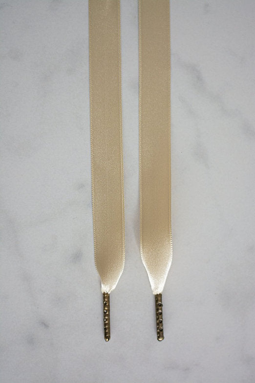 Schoenveters plat satijn luxe - linnen beige breed