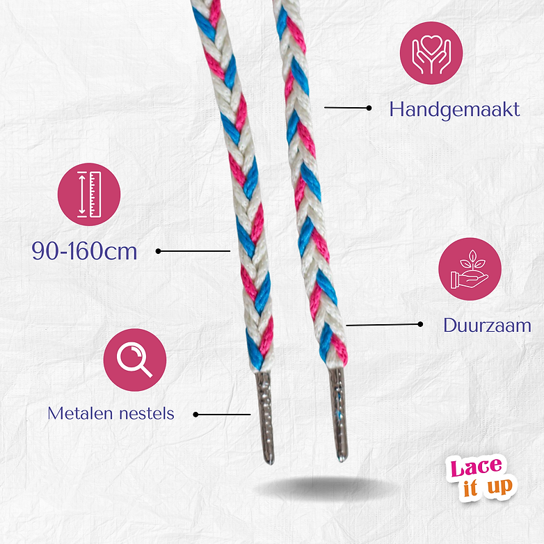 Cotton Candy Braid – gevlochten veters wit met blauw en roze