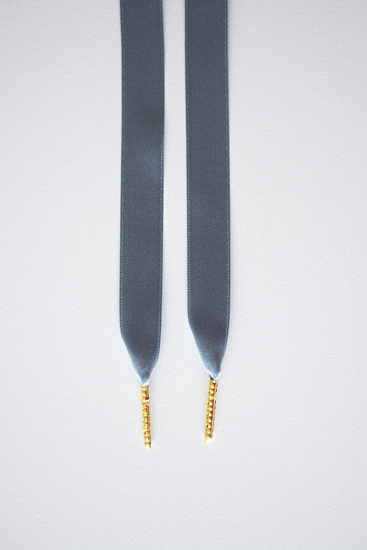 Schoenveters plat satijn luxe - grijs blauw breed