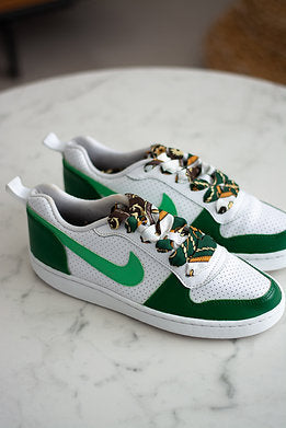 Green scarf - Groene platte schoenveters met sjaalprint