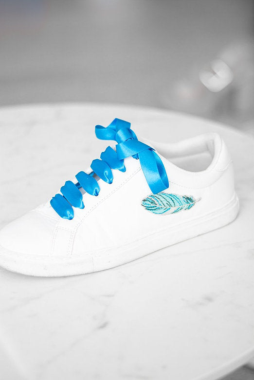 Schoenveters plat satijn luxe - blauw breed