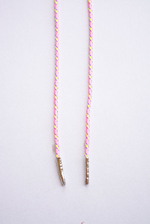 Schoenveters rond koord roze geel gestreept