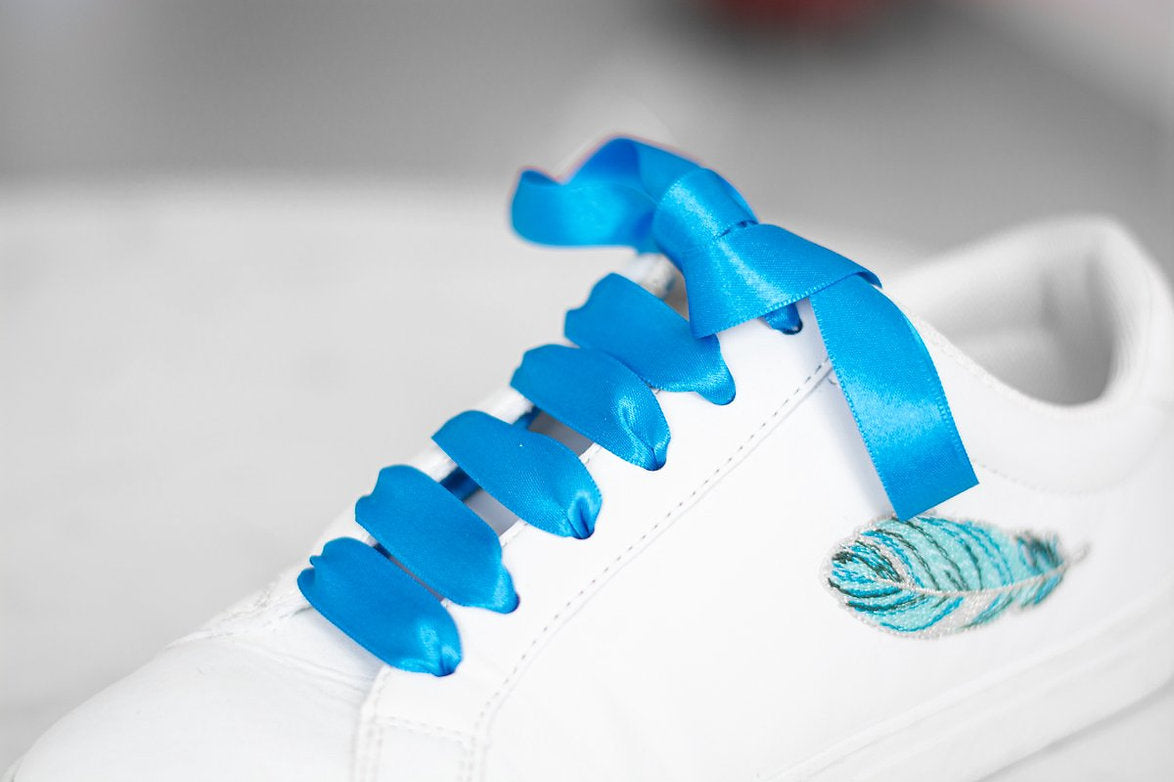 Schoenveters plat satijn luxe - blauw breed