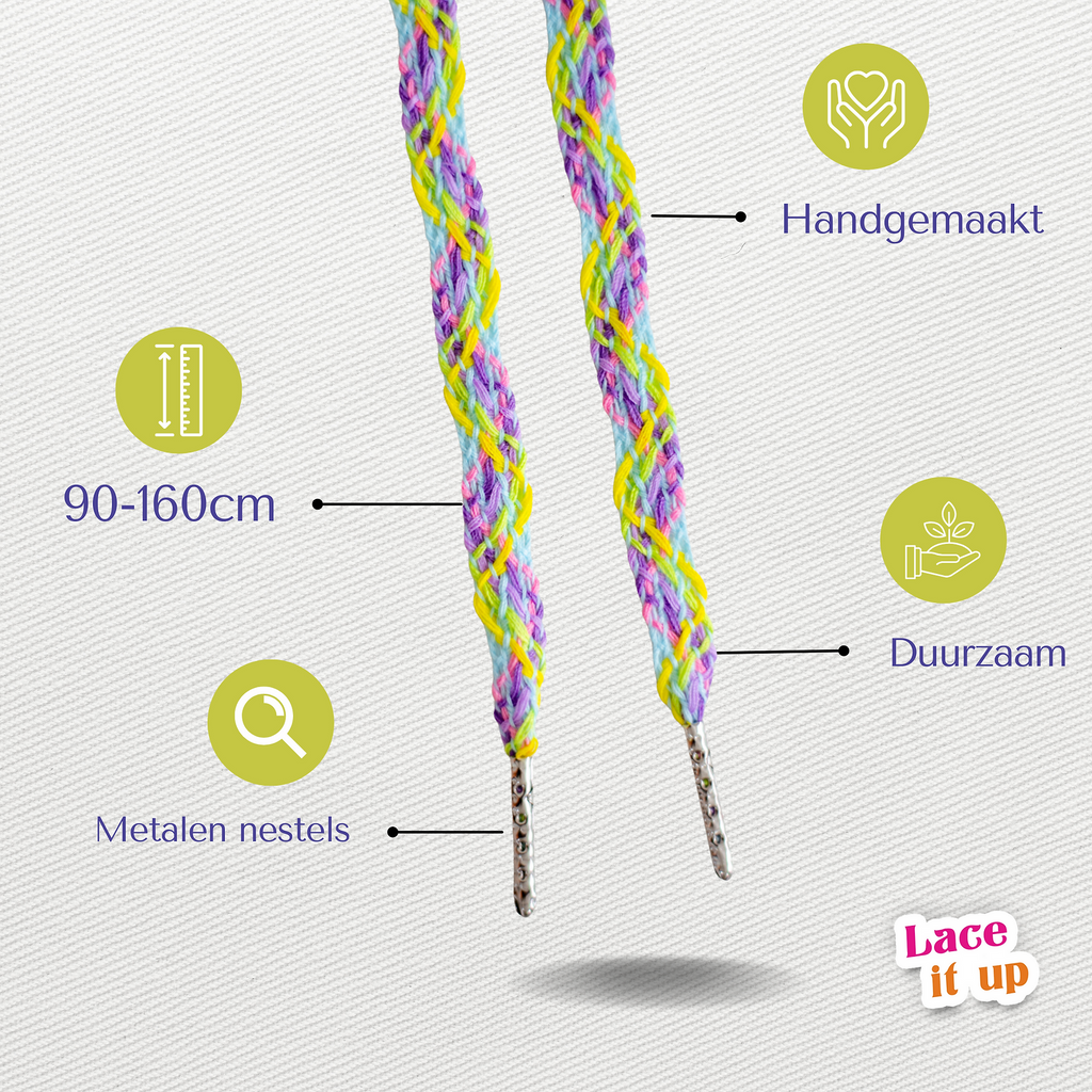 Rainbow Braid - platte geweven veters met verschillende kleuren
