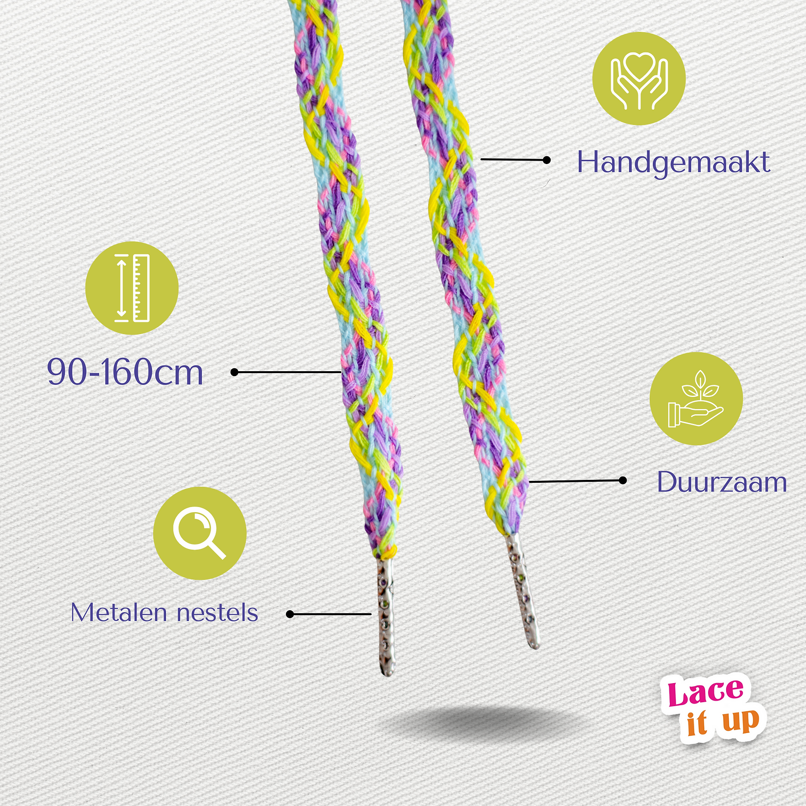 Rainbow Braid - platte geweven veters met verschillende kleuren