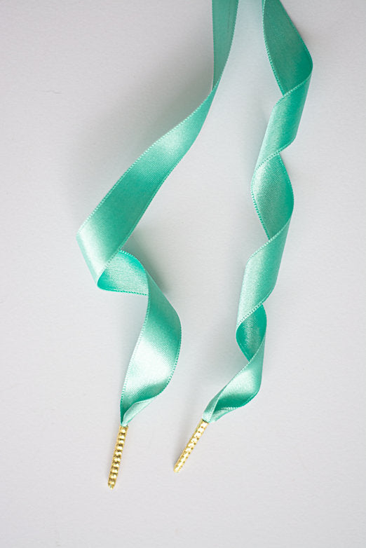 Schoenveters plat satijn luxe - mint groen breed