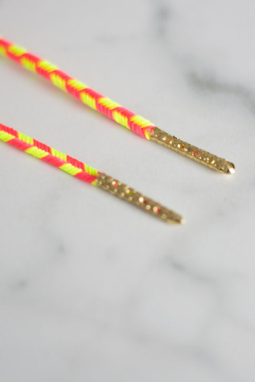 Schoenveters rond - koord geel oranje geblokt