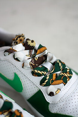 Green scarf - Groene platte schoenveters met sjaalprint