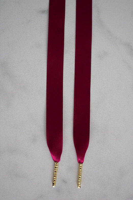 Schoenveters plat satijn luxe - bordeaux rood